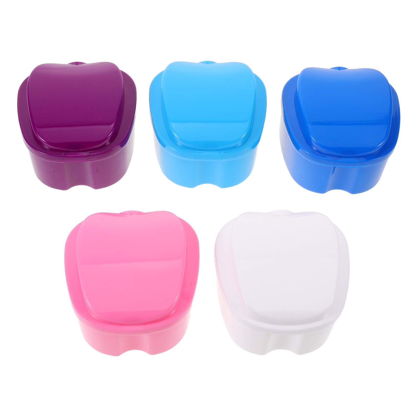 Set 5 Scatole per Protesi Dentarie Portatili con Coperchio, Contenitori Colorati per Ammollo e Pulizia, Custodie Compatte da Viaggio per Apparecchi Ortodontici e Dentiera