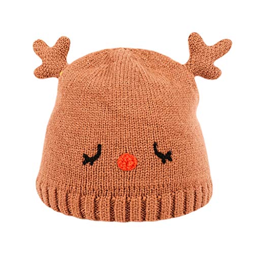 Baby Unisex Red Nose Reindeer Hat Cotton Lining Warm Knitted Hat For Toddler Boys Girls Outdoors Cap (Color : Caramel, Size : 0-12 Months) #TOP7