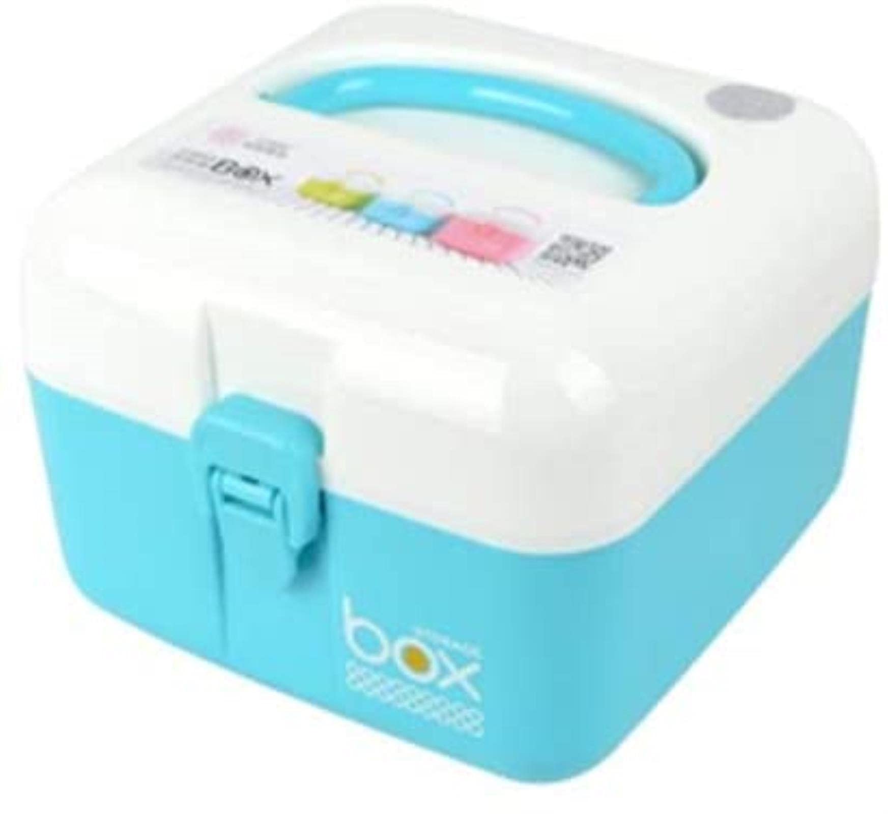 Boîte médicale de rangement design bleu à double compartiment pour une pharmacie ordonnée