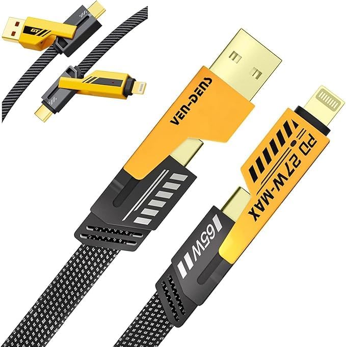 Original Super-Fast Charging Cable | 65W 480 Mbps 4-in-1 USB A/Type C to/Type C | 1.2m Tangle-Free Braided Cable | Multiport for iPhones, iPads, Android Devices
