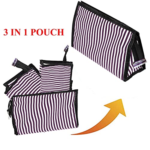 Image of SNDIA 3 Pc Cosmetic Bag Set, Shaving Kit Bag for Men, Toiletry Travel Bag, Makeup Organizer, Cosmetic Bag for Girls Zippered Pouch Set (Purple & Black, 24.5x10.5x15 cm)