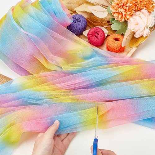 FINGERINSPIRE 5.5Yard/5m Multicolor Tulle Fabric 1.6m Rainbow Tulle Mesh Fabric Polyester Rainbow Net Fabric by The Yard Colorful Tulle Fabric for Dress Costume Making DIY Craft Home Party Decoration - Image 3