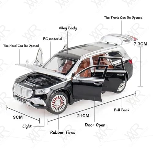Image of 1:24 Scale Big Size Mercedes Maybach GLS600 Toy Car | Metal Diecast Car for Kids with Openable Doors, Sound, Light Effects (Black)