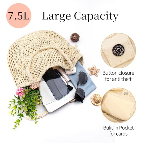 Peicees Crochet Beach Tote Bag For Women 2025 Bohemian Shoulder Bag Purse With Leak-Proof Lining for Summer Vacation Travel2