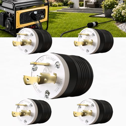 5 Pack NEMA L5‑30P Locking Plug 30 Amp Male 30A 125V Twist Lock L5‑30 Plug, Industrial Grade 2‑Pole 3‑Wire, Nylon &amp; Brass, Secure L530P Plug for Generator, RV, Welding, Transfer Switch