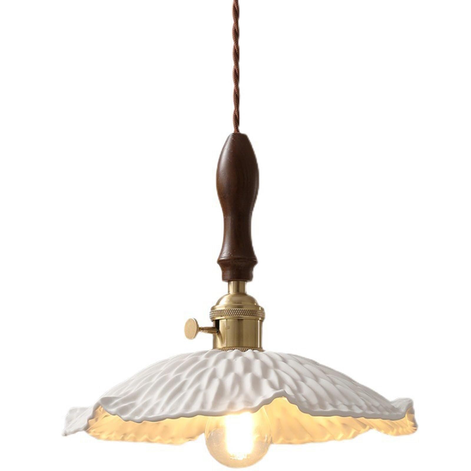 Suspension en noyer noble et céramique, luminaire de chevet haut de gamme