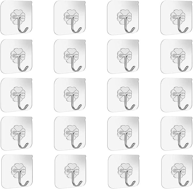 Wall Hooks 10Pcs,20Pcs,30pcs,Transparent Strong Suction Hooks For Home Kitchen and Bathroom, Heavy Duty Nail Free Sticky Hangers with Hooks Utility Towel Bath Ceiling Hooks, Transparent (20Pcs)