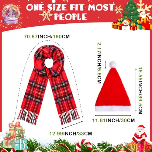 Coume 8 Pcs Christmas Santa Hat and Scarf Set Buffalo Plaid Scarfs Velvet Christmas Hat2