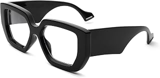 Thick Frame Blue Light Glasses for Women Men Cute Non Prescription Oversized Square Computer Black Eye Glasses (Black)