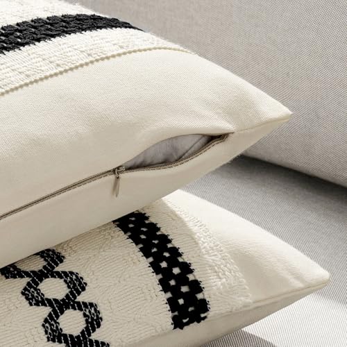 Image of MIULEE Set of 2 Black Boho Decorative Pillow Covers 20x20 Inch | Farmhouse Couch Throw Pillows Modern Spring Cotton Cushion Covers Macrame Woven Home Decor for Bed Sofa Chair