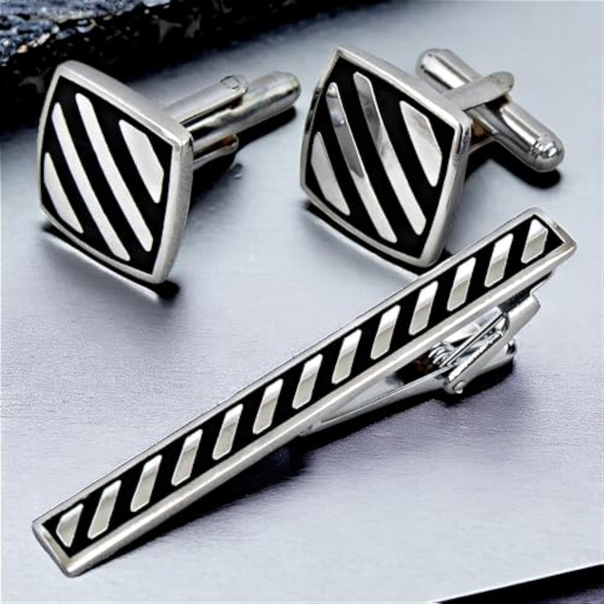 Men's Silver Plated Cufflink and Tie Pin Combo Gift