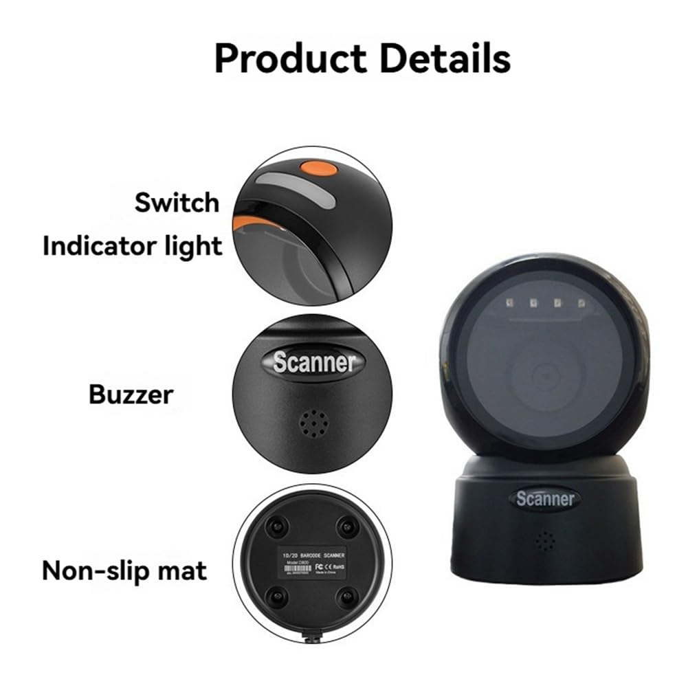 Scanner de Code-Barres QR sans Bluetooth 2D Mains Omnidirectionnel USB, Lecteur de Code-Barres 1D QR pour Numérisation à L'Écran