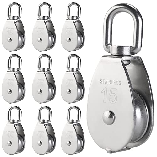 YAMASO,10Pcs 304 Stainless Steel M15 Silver Single Pulley Block Wire Rope Hanging Wire Towing Wheel
