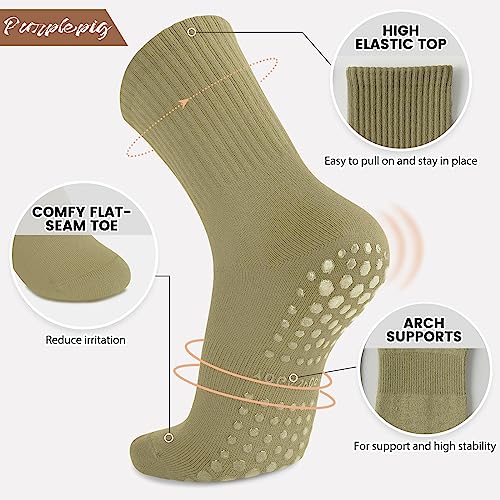 Image of Purplepig 3 Pairs Grip Pilates Socks Non-Slip Yoga Socks for Women Pilates, Pure Barre, Barefoot Workout, Pregnancy, Hospital