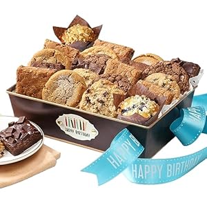 Happy Birthday Gift Basket Filled with Indiviually Wrapped Fresh Brownies and Cookies Assorted Toppings and Flavors Perfect for Her Him Friends Associates