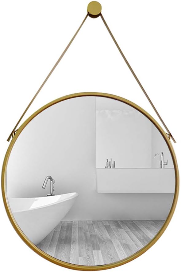 Modern Mirror Wall Decor Modern Circle Mirror with Hanging Strap, Wall Hanging Mirror,Metal Framed Decorative Wall Mirror for Bedroom, Bathroom and Living Room Gold