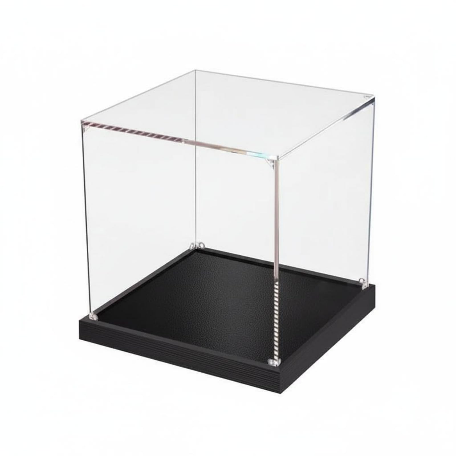 Caja Acrílica Transparente Alta Transparencia Cubierta Antipolvo Figuras Fácil Montaje Vitrina Expositora para Coleccionistas , 15x30x60 Cm Largo X Ancho X Alto , Base Negra