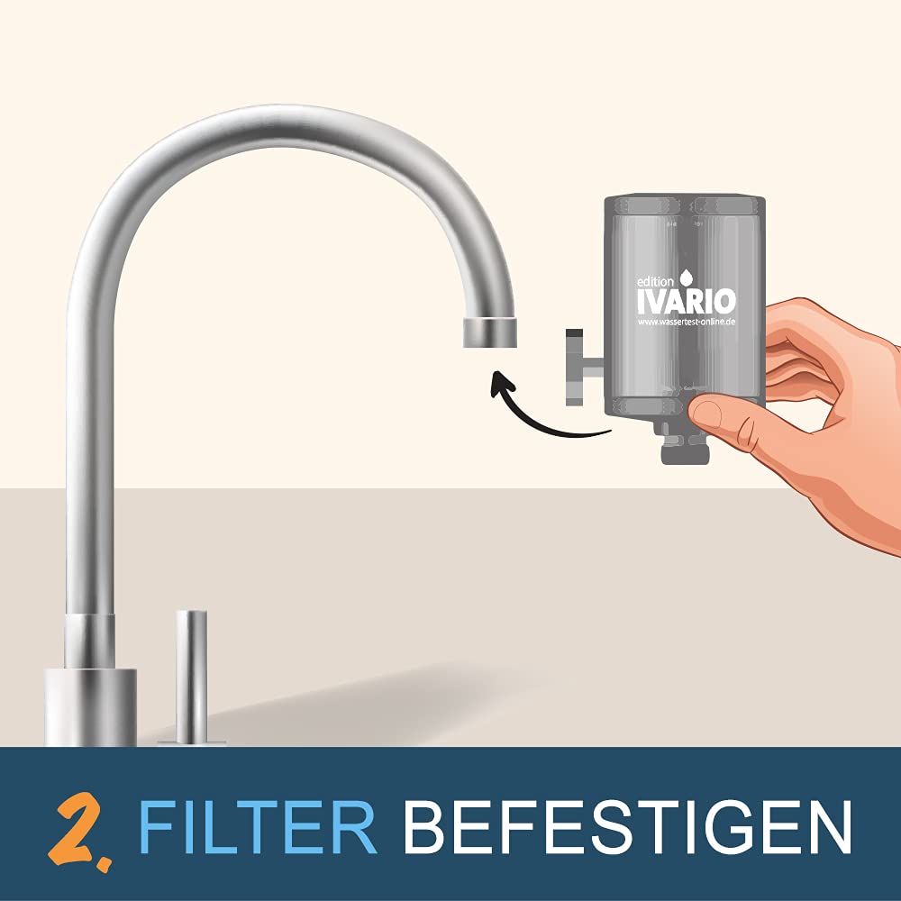 IVARIO x Alb-Wasserfilter für Wasserhahn | Für besseres Leitungswasser, bewährte Alb-Aktivkohle-Technologie, Trinkwasserfilter aus Edelstahl