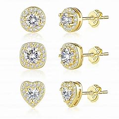 3 Pairs Halo Gold Stud Earrings