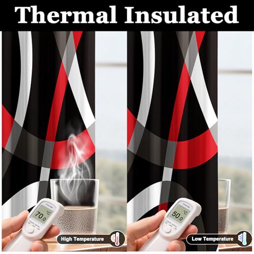 Image of weesire Black and Red Blackout Curtains, 52 x 84 Inch, Grommet, 2 Panels
