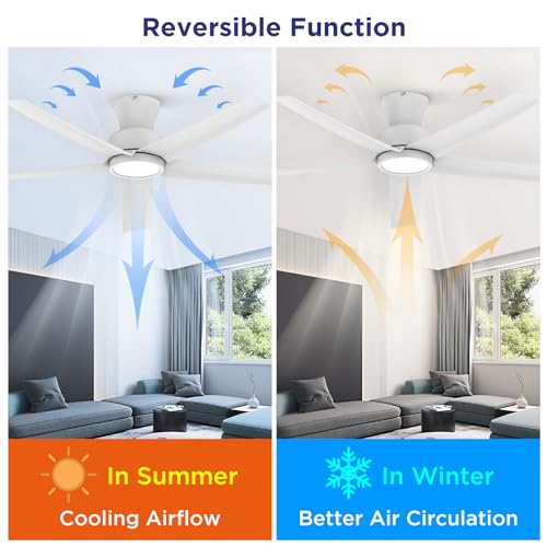 OCIOC 52 Ceiling Fan with Lights, Quiet DC Motor, Reversible, 3CCT, Flush Mount - Ideal for Indoor/Outdoor Use