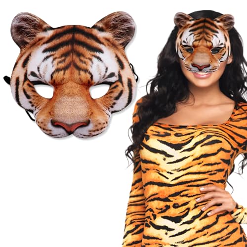Facile da indossare: la maschera da tigre di Halloween è comoda da indossare e si fissa alla testa con un elastico. Insieme alle orecchie e alla stampa a filigrana, crea un fantastico effetto 3D.
