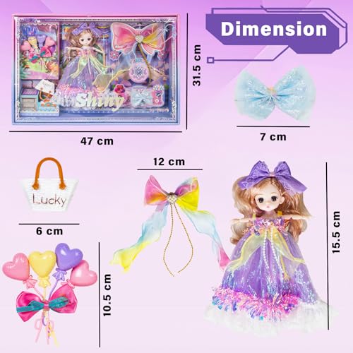 Image of WISHKEY Doll Set for Girls with Accessories, Stylish Doll with Long Hair & Flexible Joints, Cute Doll with Pretty Hair Clips, Pretend Play Toy for Kids, Ideal for Ages 3+ (Pack of 1, Multicolor)