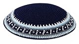 Zion Judaica Knit Quality Kippah with Clips Hand Knitted Kippot Kipah Srugah 1PC, Classic Blue