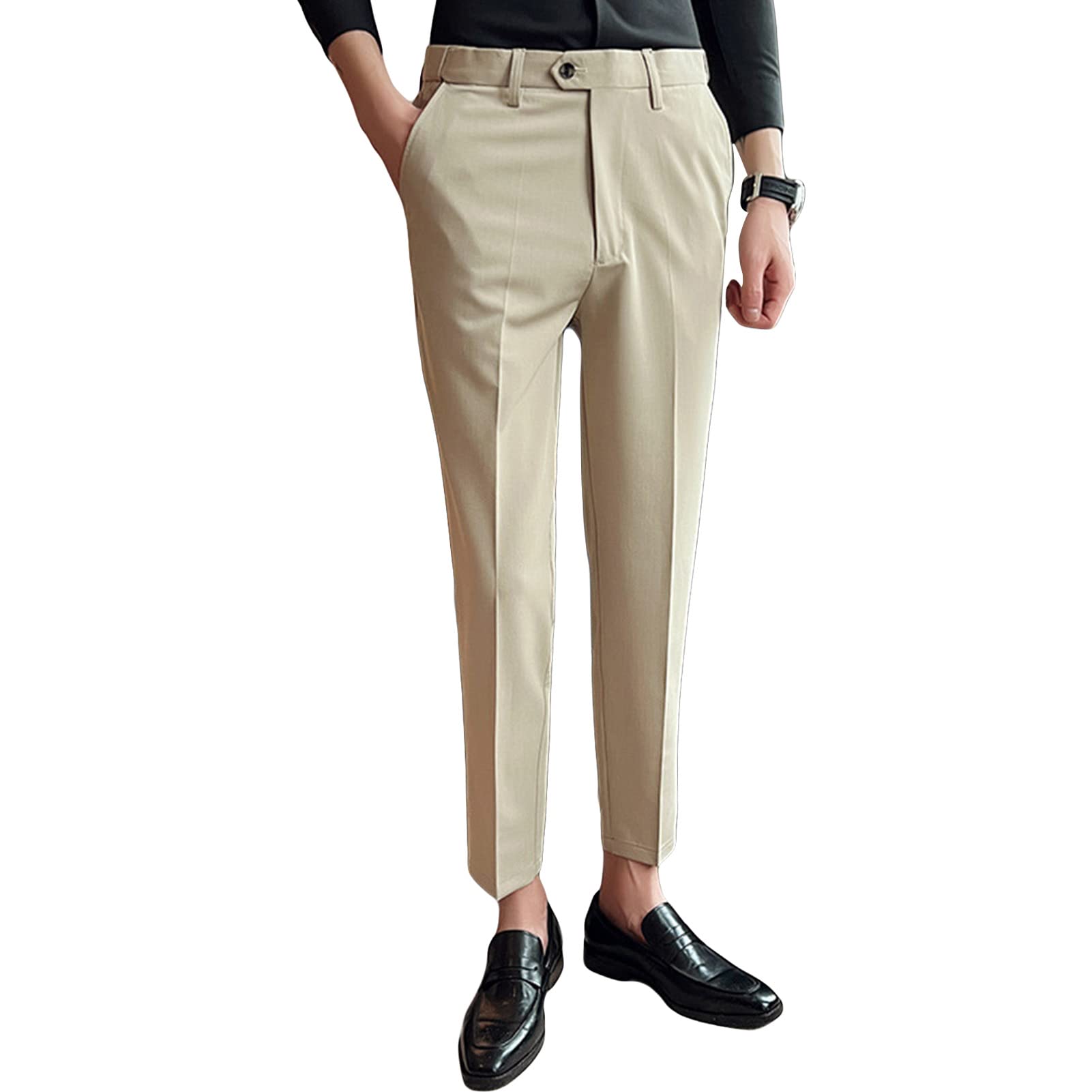 Mens Stylish Slim Fit Dress Pant Casual Straight Leg Suit Pant Breathable Business Skinny Tapered Trouser