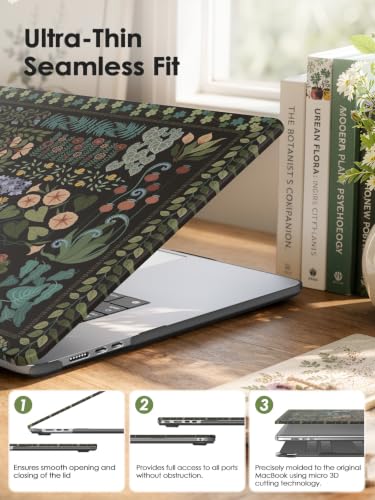 Image of iCasso MacBook Air 15 inch Case 2026 2025-2023 M5 M4 M3 M2 Model A3448 A3241 A3114 A2941,Slim Botanical Nature Hard Shell Case for Mac Air 15.3 inch, Keyboard Cover + Screen Flim,Black