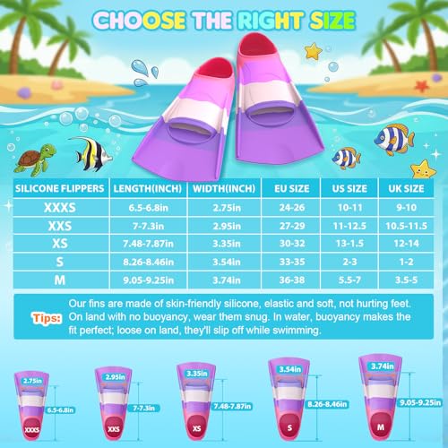 Gintenco Swim Fins, Kids Swim Training Fins for Lap Swimming, Travel Size Flippers with Mesh Bag, Silicone Swimming Fins for Kids Teens Adults Women Men (CH09, S(Jr 2-3/US Women 3-5))