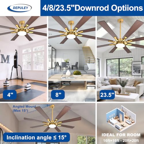 Image of Depuley 72-Inch Ceiling Fan with Light: Farmhouse 8-Blade Walnut and Gold Indoor Outdoor Fans with Remote Control Dimmable Light - Ultra Quiet DC Motor Reversible 6 Speed Timer