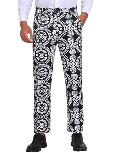 Lars Amadeus Floral Pants for Men's Flat Front Retro Paisley Flower Golf Pants