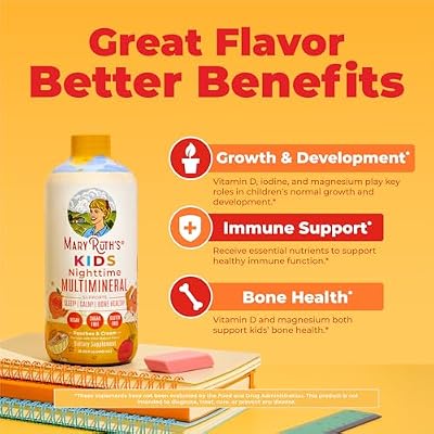 Kids Liquid Nighttime Multimineral by MaryRuth's | Bone Health | Immune Function | Bedtime Supplement | Kids Vitamins | Magnesium | Vegan | Sugar Free | 30-180 Servings | 15.22 fl oz