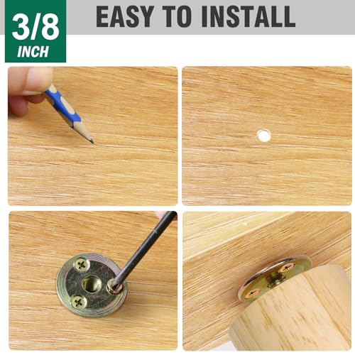 fodau770 3834-16 brad hole t-nut with screws zinc plated carbon steel 3-hole t-nuts insert female thread mounting fastener for wood furniture and diy project - 16 set 64 pieces