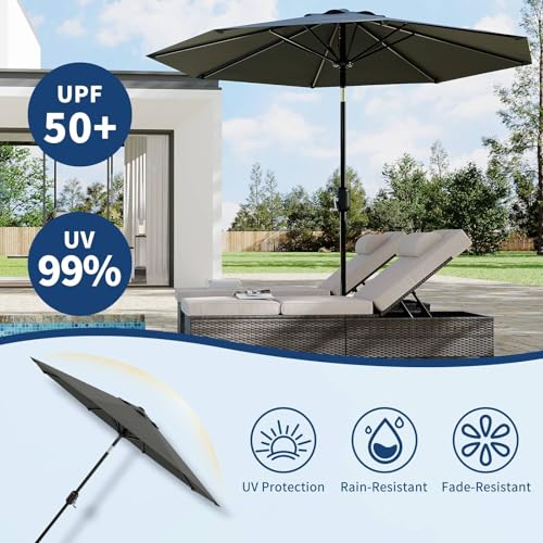 10Ft Patio Umbrella - 8 Sturdy Ribs Outdoor Table Umbrella with Crank Lift & Push Button Tilt - Market Umbrella for Pool, Deck, Yard, Garden -Gray