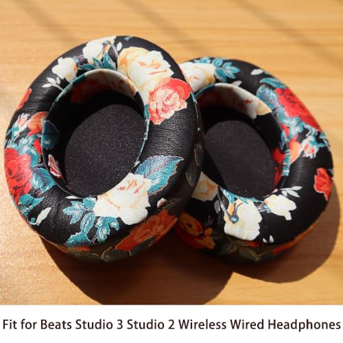 Almohadillas para auriculares Beats Studio 3, repuestos BUTIAO de cuero proteínico y espuma viscoelástica para Beats Studio 2 y Studio 3 (floral negro) miniatura 7
