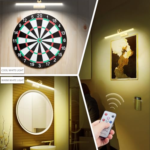 Image of RAIFOOLLY Picture Light,Picture Lights for Wall Cordless,20 inch Picture Lights with Timer and Dimmable,Battery Wall Lights for Display Gallery Painting Art Frame Portrait-Brass 2Color