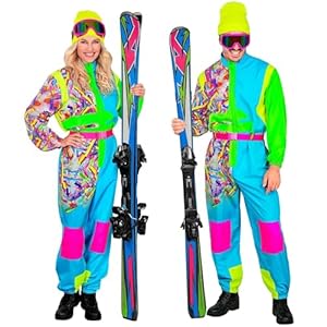 W WIDMANN MILANO Party Fashion - Kostüm Skianzug für Damen und Herren, Overall mit Gürtel, Retro Design für Karneval & Apres Ski Party