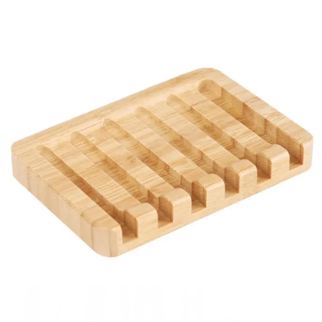 Kandid Light Wood Bamboo Soap Dish - Non-Slip With Sloped Drip Design For Sink Or Shower - 12Cm X 8Cm X 1.3Cm