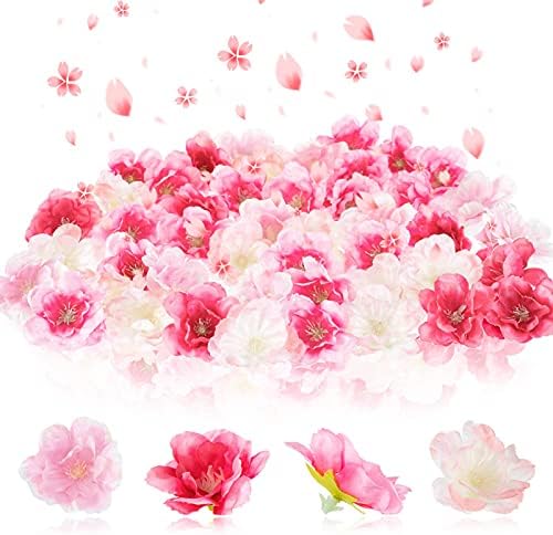 100 Pcs Cherry Blossom Petals Artificial Cherry Blossom Fake Cherry Blossom Flowers Peony Daisy Decor Sakura Floral Head Decor for Dress DIY Accessories Wedding Party Supply (Pale Pink, Pink, Rosy)
