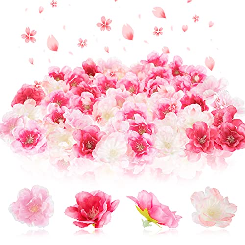 100 Pieces Cherry Blossom Petals Artificial Cherry Blossom Fake Cherry Blossom Flowers Heads Silk Peony Daisy Decor Sakura Floral Head Decor for Dress DIY Accessories Wedding Spring Party Supply