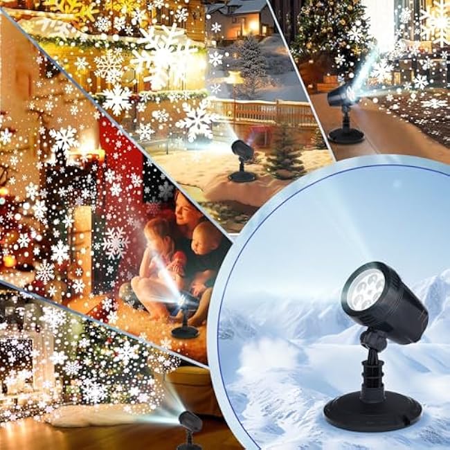 Snowflake Projection Light, Christmas Outdoor High Definition Single Head Snowflake Light, LED Snowfall Spotlight with IP65 Waterproof Rating, Suitable for Christmas Garden Decoration