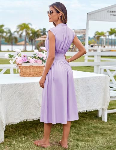Image of GRACE KARIN Womens Summer Casual Dress, Business Office Work Dresses, Cap Sleeve Zipper Front Flowy Midi Dress with Pockets