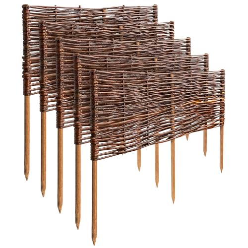 Creative Home Set di 5 Recinzioni in Vimini | 60 x 30 cm (+/- 1 cm) | Staccionate da Giardino per Delimitare Aiuole | Bordo Prato | Recinzione Decorativa | Ideale per il Giardino
