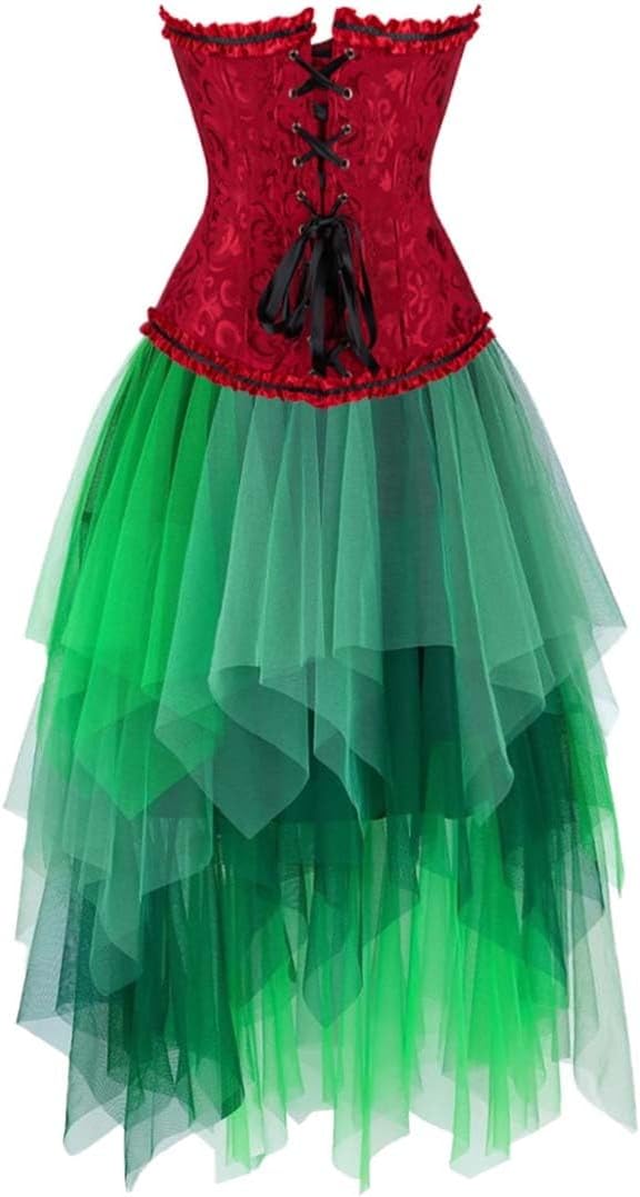 Jutrisujo Corset Dress Top Bustier for Women Lace up Brocade Floral Plus Size Renissance Vintage