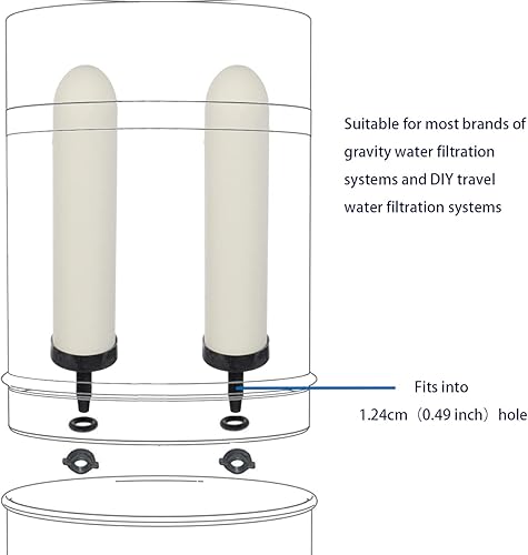 Miniatura 4 de HUINING 2 velas de filtro de cerámica de repuesto de 10 pulgadas con carbón activado para sistema de filtro de agua por gravedad de encimera, cubo