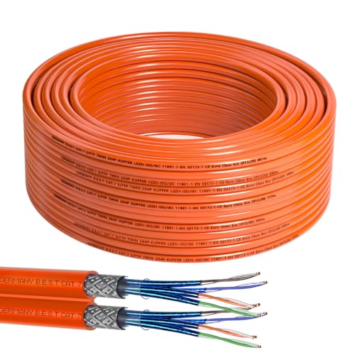 Germany B.e.s.t CAT 7 25M Duplex Netzwerkkabel Verlegekabel Kupfer LAN Kabel Ethernetkabel S/FTP 10 Gbit/s Kat 7 reines Kupfer Datenkabel PoE+ LSZH Datenkabel