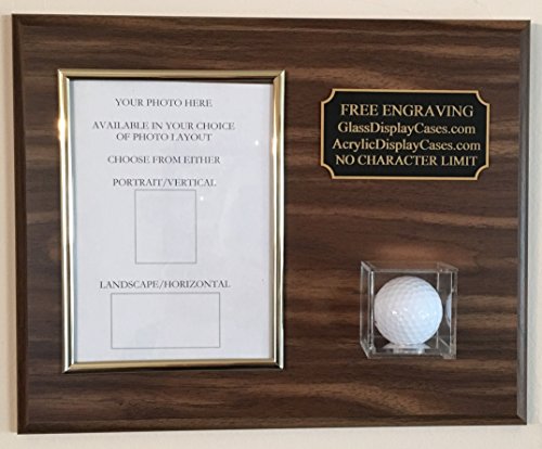 Keepsakes Under Glass Golf Ball and 4 x 6 Photo or Scorecard Hole in One Solid Walnut Wood Wall Display