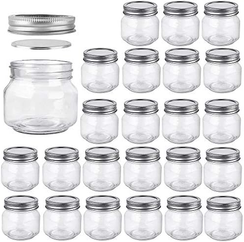 Betrome 8 oz Mason Jars, 24 Pack 240ml Glass Canning Jars with Regular Mouth Lids, Glass Jars Storage Containers for Overnight Oats, Jam, Jelly, Honey, Beans, Spice, Wedding Party Favor, Shower Favor